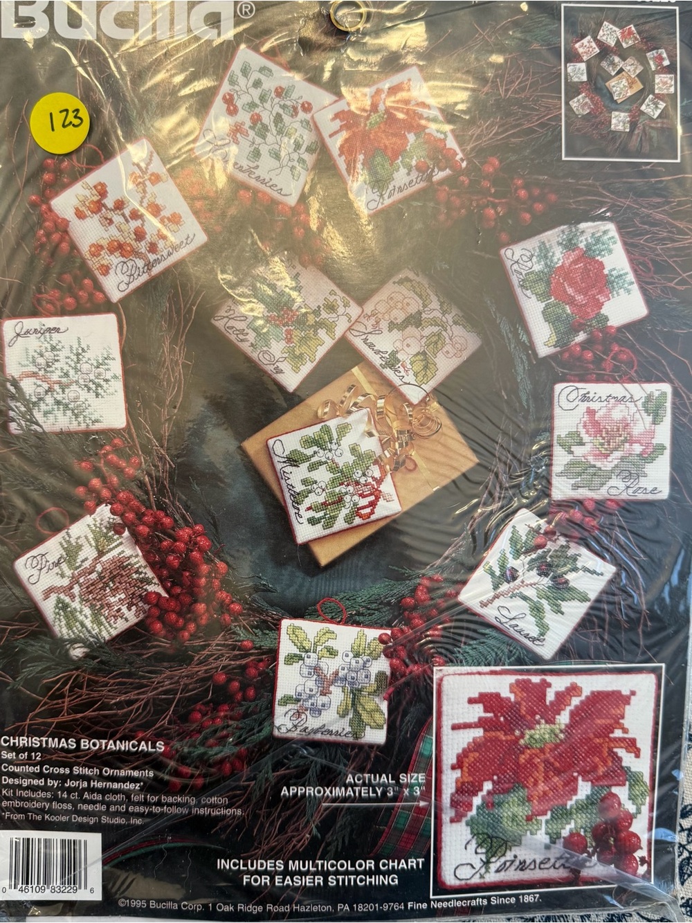 New Bucilla Set of 12 Christmas Botanicals Ornaments Cross Stitch Kit #83229